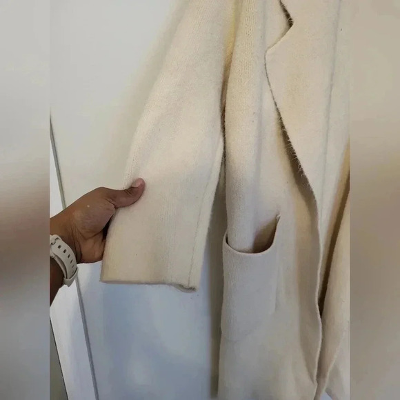 Unbranded Open Front Thick Soft Neutral Color Minimalist Midi Length Coat - Picture 6 of 9